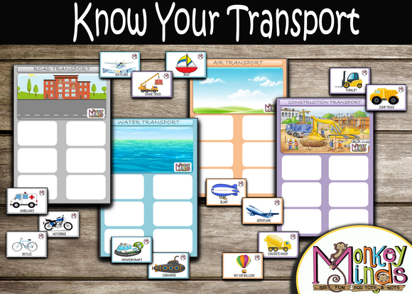 SORTING MATS - KNOW YOUR TRANSPORT - Monkey Minds