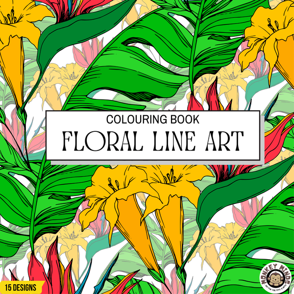 COLOURING BOOK - FLORAL LINE ART - Monkey Minds